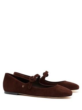 Larroude Dark Brown Suede Mary Jane Flats